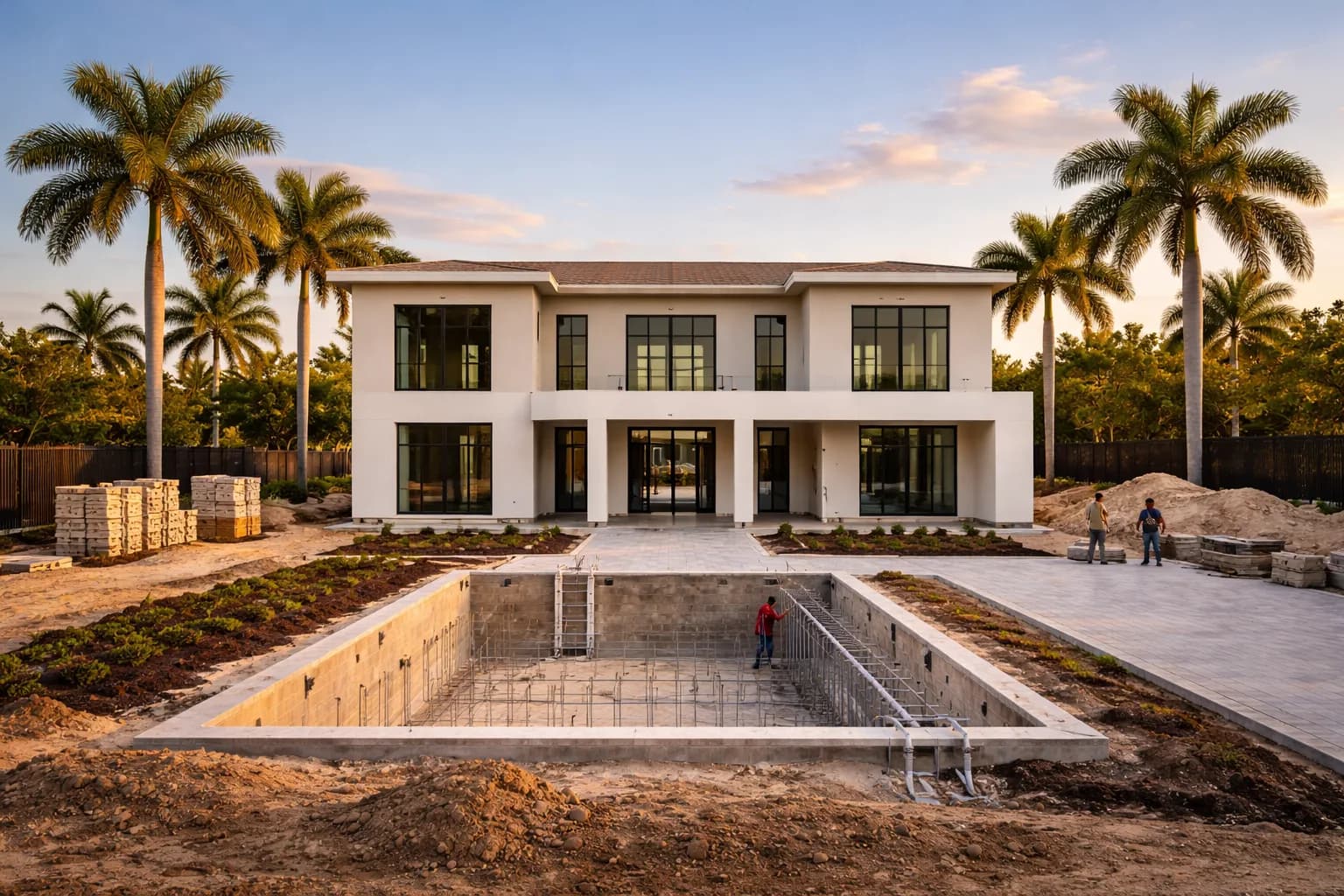 NWS Homes luxury Miami home finishing stage with windows installed