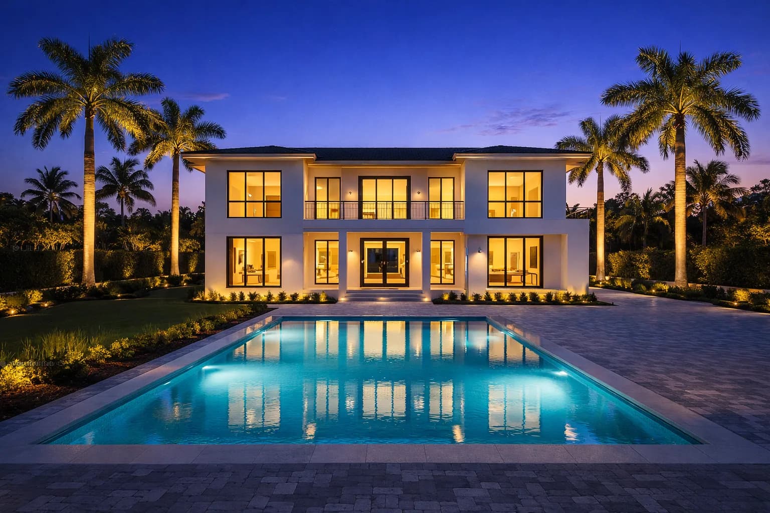 NWS Homes completed luxury Miami home at twilight